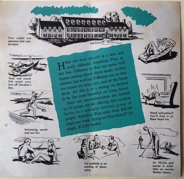 One of the first brochures for the Ram's Head Inn- Courtesy of the Shelter  Island Historical Society